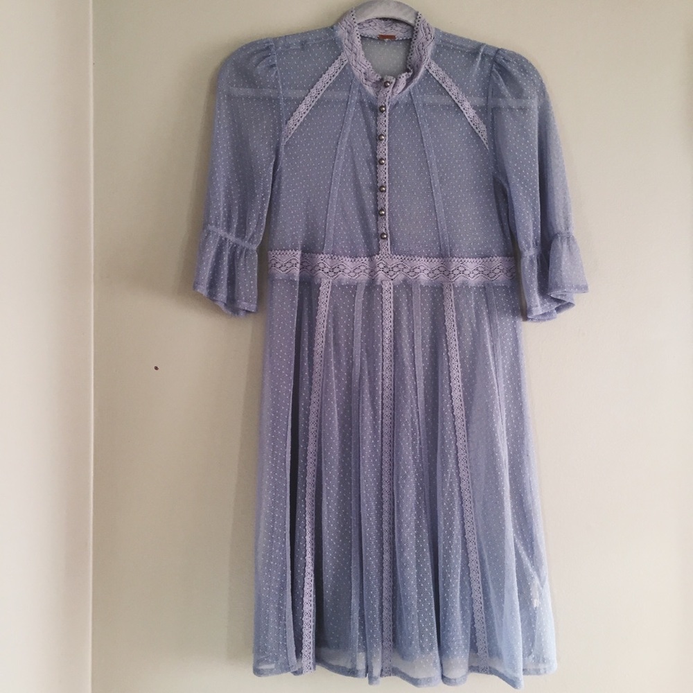 Free People sheer lace light blue button-up dress